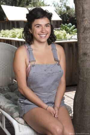 Serai takes off overalls outdoors and gets naked